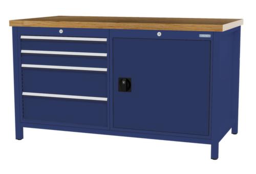 Bedrunka + Hirth Etabli avec plateau en hêtre massif Piétement en plusieurs couleurs, 4 tiroirs, 1 armoire