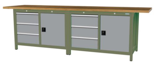 Bedrunka + Hirth Etabli avec plateau en hêtre massif Piétement en plusieurs couleurs, 6 tiroirs, 2 armoires