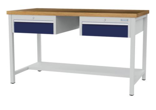 Bedrunka + Hirth Etabli avec plateau en hêtre massif Piétement en plusieurs couleurs, 2 tiroirs, 1/2 tablette