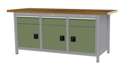 Bedrunka + Hirth Etabli avec plateau en hêtre massif Piétement en plusieurs couleurs, 3 tiroirs, 3 armoires