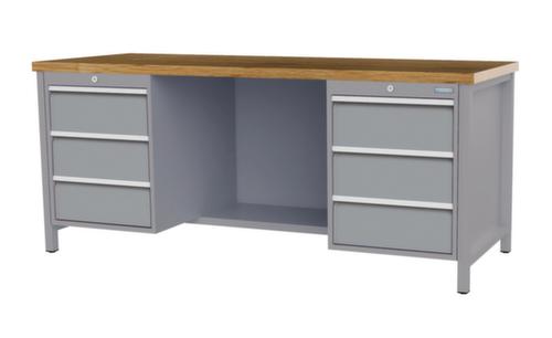 Bedrunka + Hirth Etabli avec plateau en hêtre massif Piétement en plusieurs couleurs, 6 tiroirs, 1/2 tablette