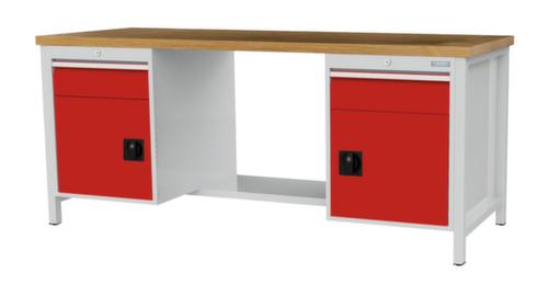 Bedrunka + Hirth Etabli avec plateau en hêtre massif Piétement en plusieurs couleurs, 2 tiroirs, 2 armoires, 1/2 tablette