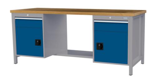 Bedrunka + Hirth Etabli avec plateau en hêtre massif Piétement en plusieurs couleurs, 2 tiroirs, 2 armoires, 1/2 tablette