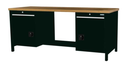 Bedrunka + Hirth Etabli avec plateau en hêtre massif Piétement en plusieurs couleurs, 2 tiroirs, 2 armoires, 1/2 tablette