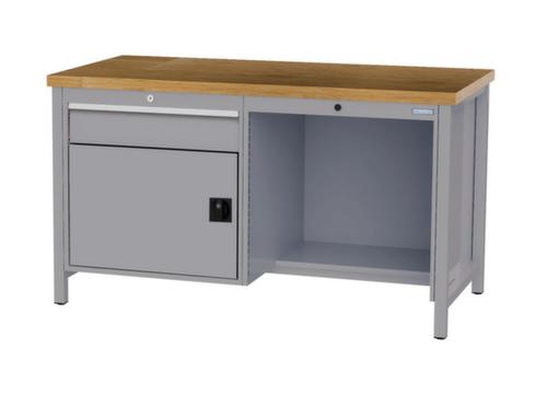 Bedrunka + Hirth Etabli avec plateau en hêtre massif Piétement en plusieurs couleurs, 1 tiroir, 1 armoire, 1/2 tablette