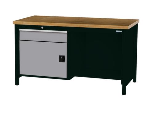 Bedrunka + Hirth Etabli avec plateau en hêtre massif Piétement en plusieurs couleurs, 1 tiroir, 1 armoire, 1/2 tablette