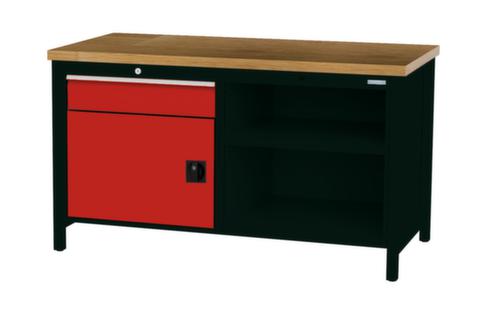 Bedrunka + Hirth Etabli avec plateau en hêtre massif Piétement en plusieurs couleurs, 1 tiroir, 1 armoire, 2 tablettes