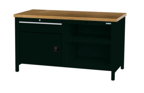 Bedrunka + Hirth Etabli avec plateau en hêtre massif Piétement en plusieurs couleurs, 1 tiroir, 1 armoire, 2 tablettes