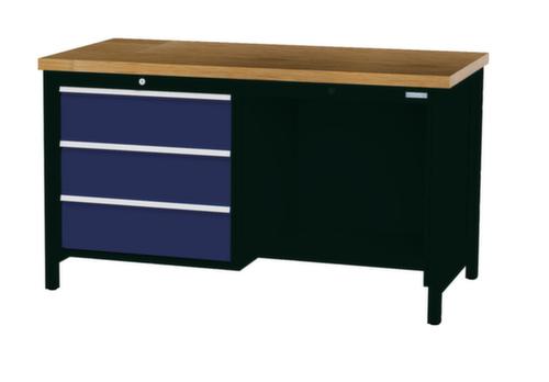 Bedrunka + Hirth Etabli avec plateau en hêtre massif Piétement en plusieurs couleurs, 3 tiroirs, 1/2 tablette