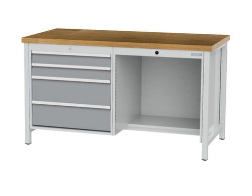 Bedrunka + Hirth Etabli avec plateau en hêtre massif Piétement en plusieurs couleurs, 4 tiroirs, 1/2 tablette