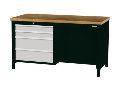 Bedrunka + Hirth Etabli avec plateau en hêtre massif Piétement en plusieurs couleurs, 4 tiroirs, 1/2 tablette