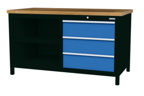 Bedrunka + Hirth Etabli avec plateau en hêtre massif Piétement en plusieurs couleurs, 3 tiroirs, 2 tablettes