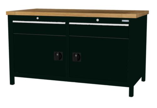 Bedrunka + Hirth Etabli avec plateau en hêtre massif Piétement en plusieurs couleurs, 2 tiroirs, 2 armoires