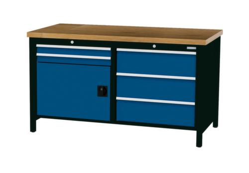 Bedrunka + Hirth Etabli avec plateau en hêtre massif Piétement en plusieurs couleurs, 5 tiroirs, 1 armoire