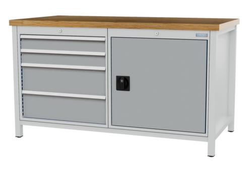 Bedrunka + Hirth Etabli avec plateau en hêtre massif Piétement en plusieurs couleurs, 4 tiroirs, 1 armoire