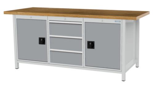 Bedrunka + Hirth Etabli avec plateau en hêtre massif Piétement en plusieurs couleurs, 3 tiroirs, 2 armoires