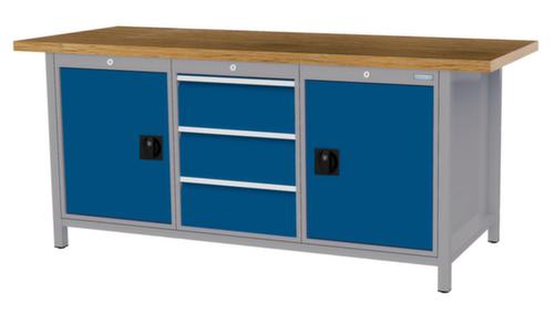 Bedrunka + Hirth Etabli avec plateau en hêtre massif Piétement en plusieurs couleurs, 3 tiroirs, 2 armoires