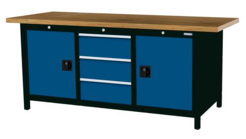 Bedrunka + Hirth Etabli avec plateau en hêtre massif Piétement en plusieurs couleurs, 3 tiroirs, 2 armoires