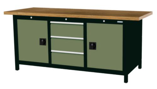 Bedrunka + Hirth Etabli avec plateau en hêtre massif Piétement en plusieurs couleurs, 3 tiroirs, 2 armoires