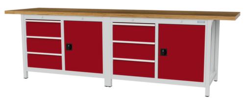 Bedrunka + Hirth Etabli avec plateau en hêtre massif Piétement en plusieurs couleurs, 6 tiroirs, 2 armoires