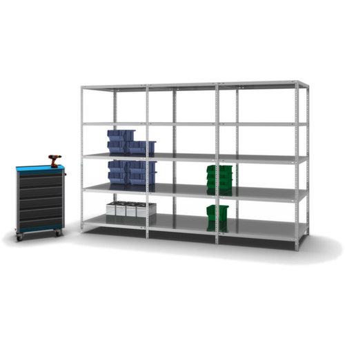 hofe Rayonnage à boulonner élément suivant, 5 tablettes, avec revêtement en zinc anti-corrosion