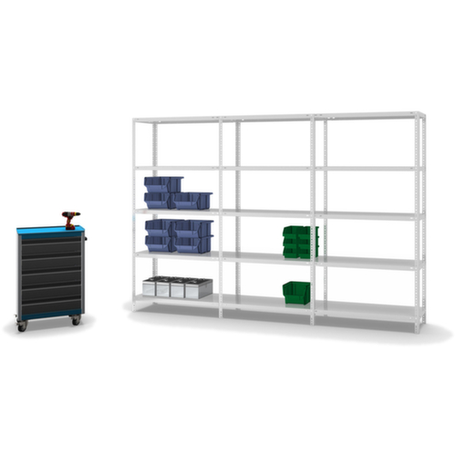 hofe Rayonnage à boulonner élément suivant, 5 tablettes, RAL7035 gris clair