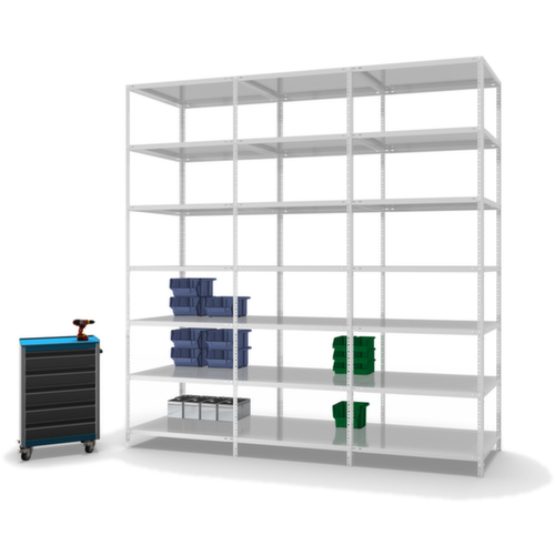 hofe Rayonnage à boulonner élément suivant, 7 tablettes, RAL7035 gris clair