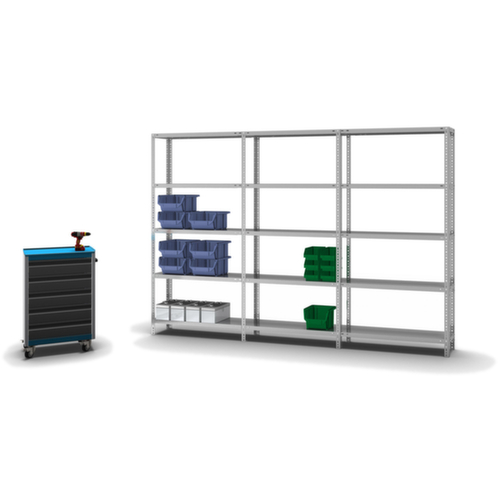 hofe Rayonnage à boulonner élément suivant, 5 tablettes, avec revêtement en zinc anti-corrosion