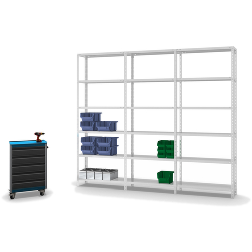 hofe Rayonnage à boulonner élément suivant, 6 tablettes, RAL7035 gris clair