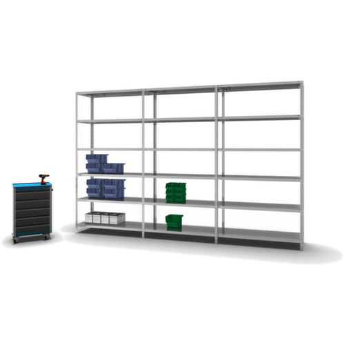 hofe Rayonnage à boulonner élément suivant, 6 tablettes, avec revêtement en zinc anti-corrosion