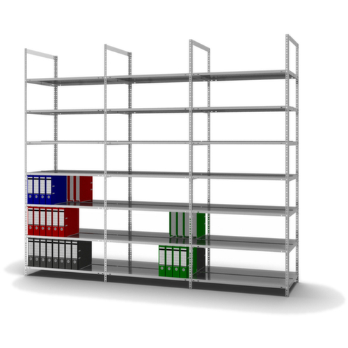 hofe Etagère à dossiers à visser pour une utilisation des deux côtés, 7 tablettes, avec revêtement en zinc anti-corrosion