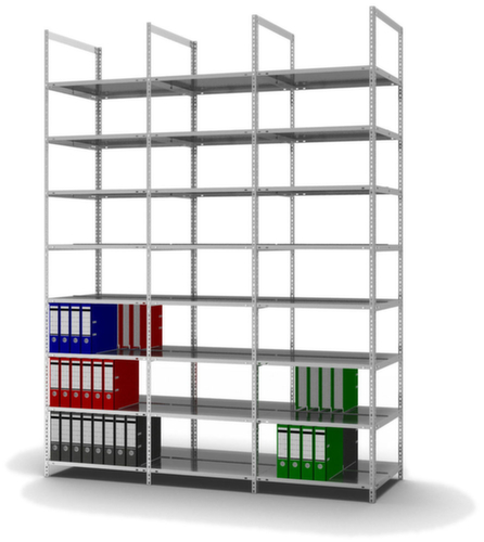 hofe Rayonnage à boulonner pour classeurs élément suivant, 8 tablettes, avec revêtement en zinc anti-corrosion
