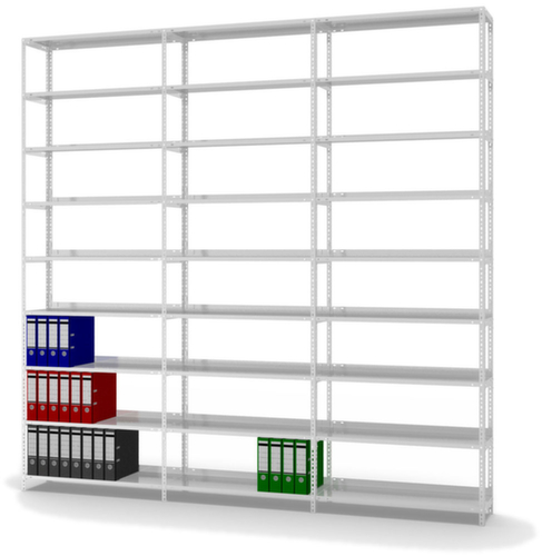 hofe Rayonnage à boulonner pour classeurs élément suivant, 9 tablettes, RAL7035 gris clair