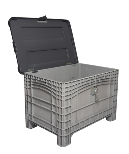 bac grand volume avec couvercle à charnière verrouillable, capacité 354 l, gris, 4 pieds