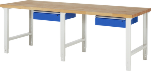 RAU Établi à hauteur réglable Serie 7000, 2 tiroirs, RAL7035 gris clair/RAL5010 bleu gentiane