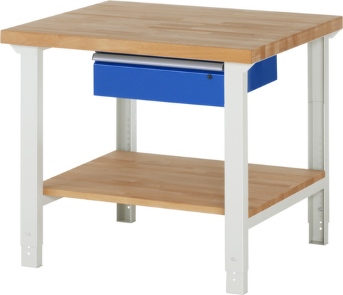 RAU Établi à hauteur réglable Serie 7000, 1 tiroir, 1 tablette, RAL7035 gris clair/RAL5010 bleu gentiane