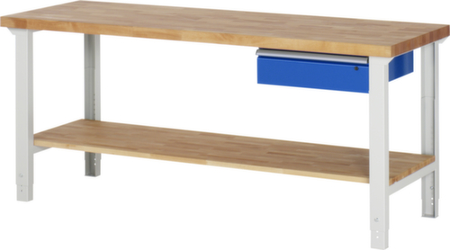 RAU Établi à hauteur réglable Serie 7000, 1 tiroir, 1 tablette, RAL7035 gris clair/RAL5010 bleu gentiane