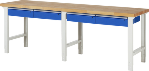 RAU Établi à hauteur réglable Serie 7000, 4 tiroirs, RAL7035 gris clair/RAL5010 bleu gentiane
