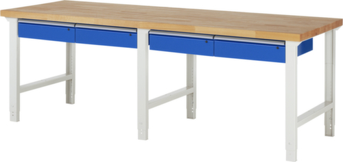 RAU Établi à hauteur réglable Serie 7000, 4 tiroirs, RAL7035 gris clair/RAL5010 bleu gentiane
