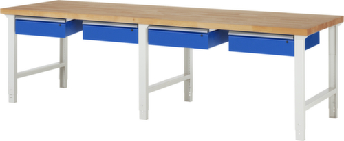 RAU Établi à hauteur réglable Serie 7000, 4 tiroirs, RAL7035 gris clair/RAL5010 bleu gentiane