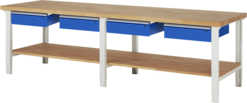 RAU Établi à hauteur réglable Serie 7000, 4 tiroirs, 1 tablette, RAL7035 gris clair/RAL5010 bleu gentiane