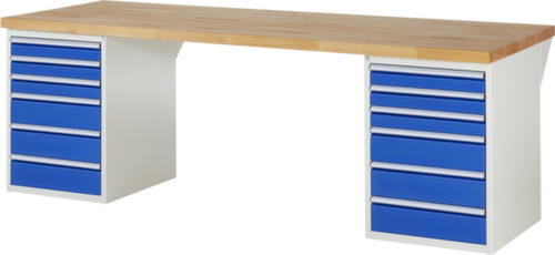 RAU établi Serie 7000 avec piètement en blocs à tiroirs, 12 tiroirs, RAL7035 gris clair/RAL5010 bleu gentiane
