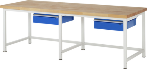RAU Établi à hauteur réglable Serie 8000, 2 tiroirs, RAL7035 gris clair/RAL5010 bleu gentiane