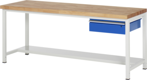 RAU Établi à hauteur réglable Serie 8000, 1 tiroir, 1/2 tablette, RAL7035 gris clair/RAL5010 bleu gentiane