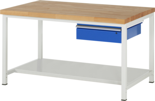 RAU Établi à hauteur réglable Serie 8000, 1 tiroir, 1 tablette, RAL7035 gris clair/RAL5010 bleu gentiane