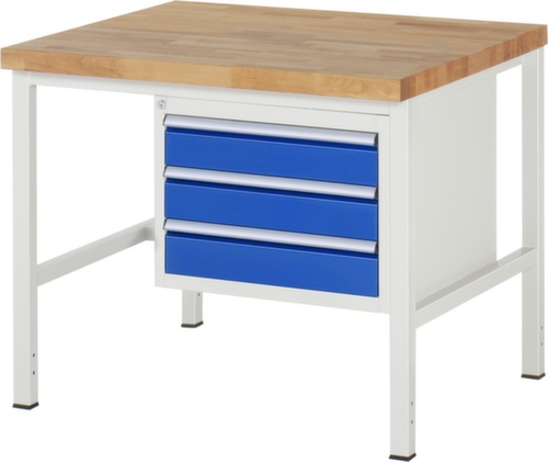 RAU Établi à hauteur réglable Serie 8000, 3 tiroirs, RAL7035 gris clair/RAL5010 bleu gentiane