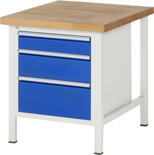 RAU Établi à hauteur réglable Serie 8000, 3 tiroirs, RAL7035 gris clair/RAL5010 bleu gentiane