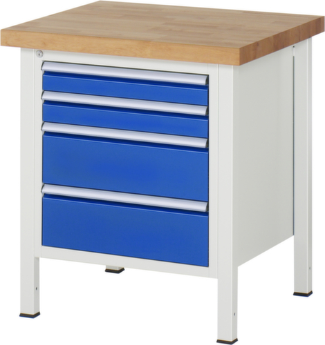 RAU Établi à hauteur réglable Serie 8000, 4 tiroirs, RAL7035 gris clair/RAL5010 bleu gentiane
