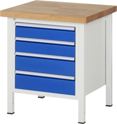 RAU Établi à hauteur réglable Serie 8000, 4 tiroirs, RAL7035 gris clair/RAL5010 bleu gentiane