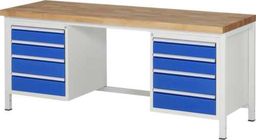 RAU Établi à hauteur réglable Serie 8000, 8 tiroirs, RAL7035 gris clair/RAL5010 bleu gentiane